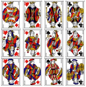 Les 12 figures traditionnelles d'un jeu de cartes.