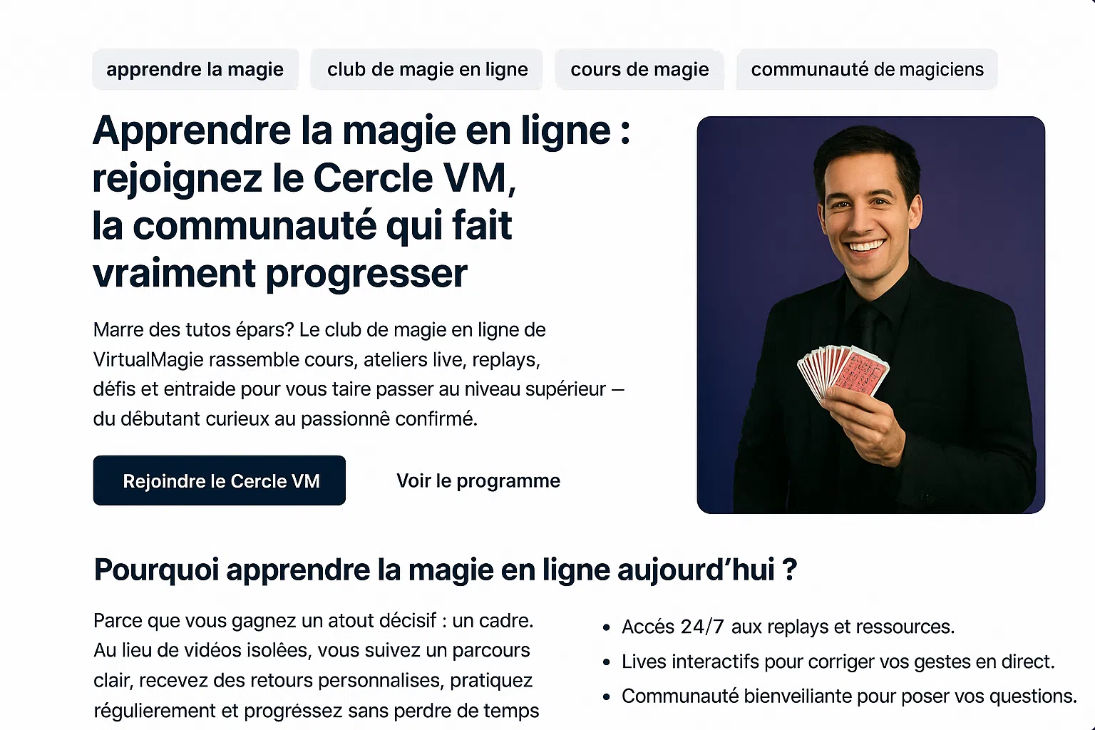 Apprendre la magie en ligne avec le Cercle VM